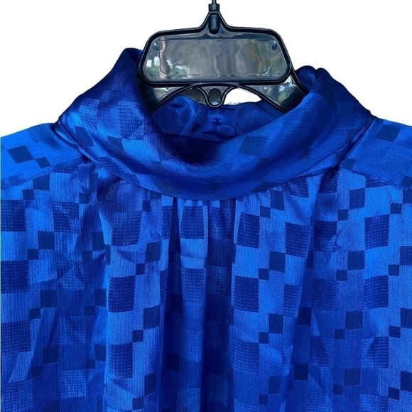 Vintage 80s 90s royal blue mock neck secretary blouse  top Dressy professional - Picture 5 of 6